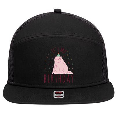 It's My Birthday Cat 7 Panel Mesh Trucker Snapback Hat