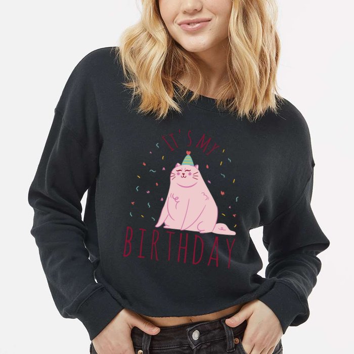 It's My Birthday Cat Cropped Pullover Crew