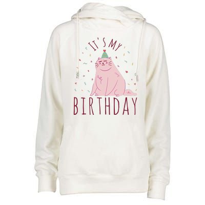 It's My Birthday Cat Womens Funnel Neck Pullover Hood