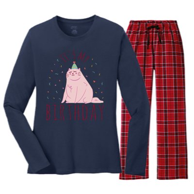 It's My Birthday Cat Women's Long Sleeve Flannel Pajama Set 