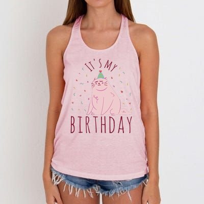 It's My Birthday Cat Women's Knotted Racerback Tank