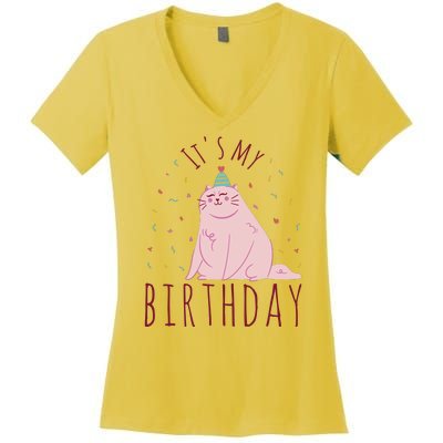 It's My Birthday Cat Women's V-Neck T-Shirt