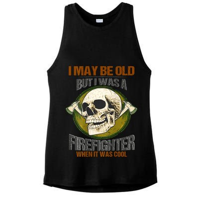 I May Be Old But I Was A Firefighter When It Was Cool Ladies PosiCharge Tri-Blend Wicking Tank