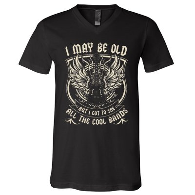 I May Be Old But I Got To See All The Cool Band Rock Concert V-Neck T-Shirt