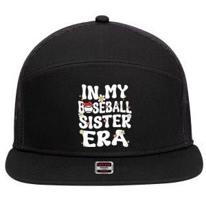 In My Baseball Sister Era Groovy Retro Proud Baseball Sister 7 Panel Mesh Trucker Snapback Hat