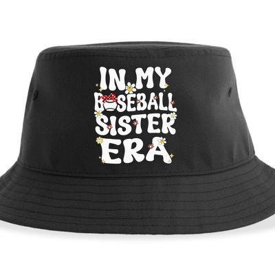 In My Baseball Sister Era Groovy Retro Proud Baseball Sister Sustainable Bucket Hat