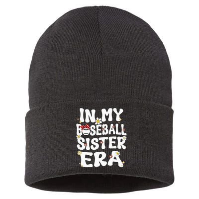 In My Baseball Sister Era Groovy Retro Proud Baseball Sister Sustainable Knit Beanie