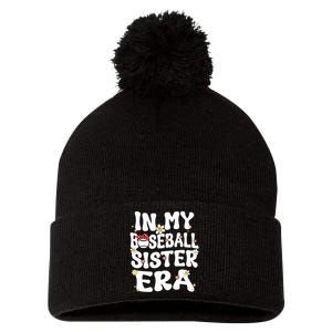 In My Baseball Sister Era Groovy Retro Proud Baseball Sister Pom Pom 12in Knit Beanie