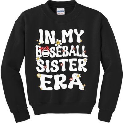 In My Baseball Sister Era Groovy Retro Proud Baseball Sister Kids Sweatshirt