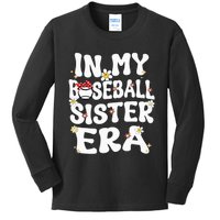 In My Baseball Sister Era Groovy Retro Proud Baseball Sister Kids Long Sleeve Shirt