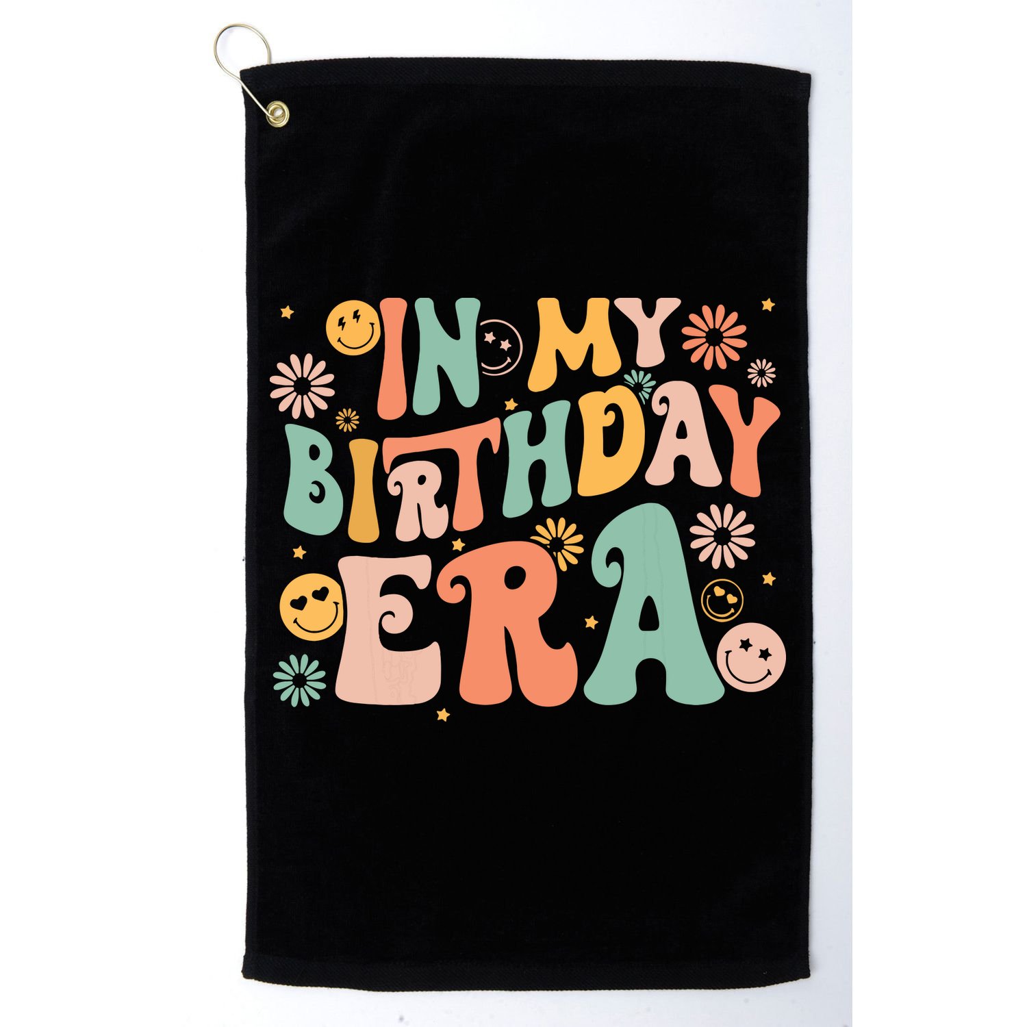 In My Birthday Era Retro Vintage Groovy Birthday Girl Golf Towel