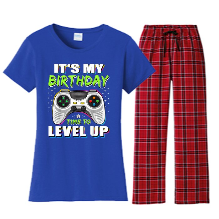 Its My Birthday Boy Time To Level Up Video Game Gift Women's Flannel Pajama Set