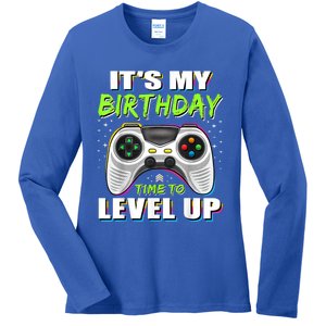 Its My Birthday Boy Time To Level Up Video Game Gift Ladies Long Sleeve Shirt