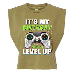 Its My Birthday Boy Time To Level Up Video Game Gift Garment-Dyed Women's Muscle Tee