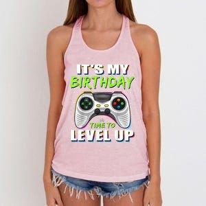 Its My Birthday Boy Time To Level Up Video Game Gift Women's Knotted Racerback Tank