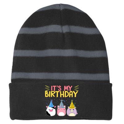 It's My Birthday Boo Cute Striped Beanie with Solid Band