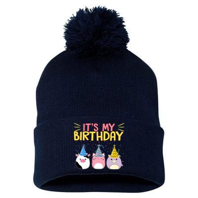 It's My Birthday Boo Cute Pom Pom 12in Knit Beanie