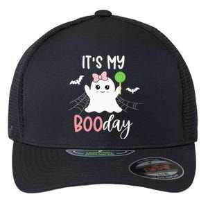 Its My Boo Day Cute Halloween Birthday Ghost Pink Bow Flexfit Unipanel Trucker Cap