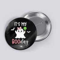 Its My Boo Day Cute Halloween Birthday Ghost Pink Bow Button