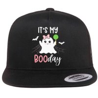 Its My Boo Day Cute Halloween Birthday Ghost Pink Bow Flat Bill Trucker Hat