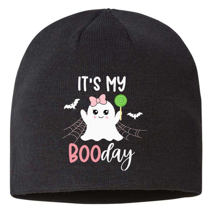 Its My Boo Day Cute Halloween Birthday Ghost Pink Bow Sustainable Beanie