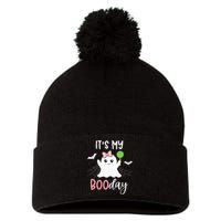 Its My Boo Day Cute Halloween Birthday Ghost Pink Bow Pom Pom 12in Knit Beanie