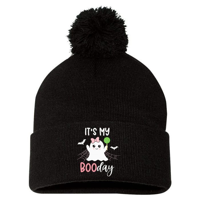 Its My Boo Day Cute Halloween Birthday Ghost Pink Bow Pom Pom 12in Knit Beanie