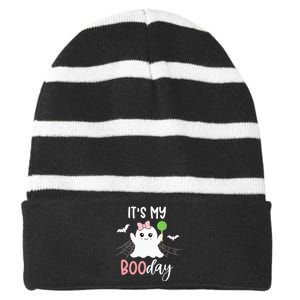 Its My Boo Day Cute Halloween Birthday Ghost Pink Bow Striped Beanie with Solid Band