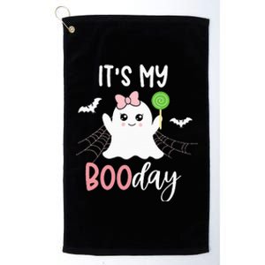 Its My Boo Day Cute Halloween Birthday Ghost Pink Bow Platinum Collection Golf Towel