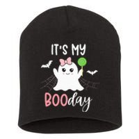 Its My Boo Day Cute Halloween Birthday Ghost Pink Bow Short Acrylic Beanie