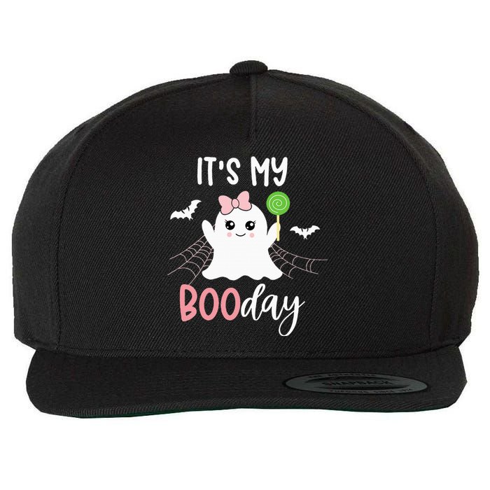 Its My Boo Day Cute Halloween Birthday Ghost Pink Bow Wool Snapback Cap