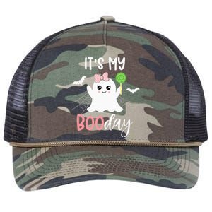 Its My Boo Day Cute Halloween Birthday Ghost Pink Bow Retro Rope Trucker Hat Cap