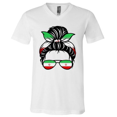 Iran Messy Bun Support Iran IranIran V-Neck T-Shirt
