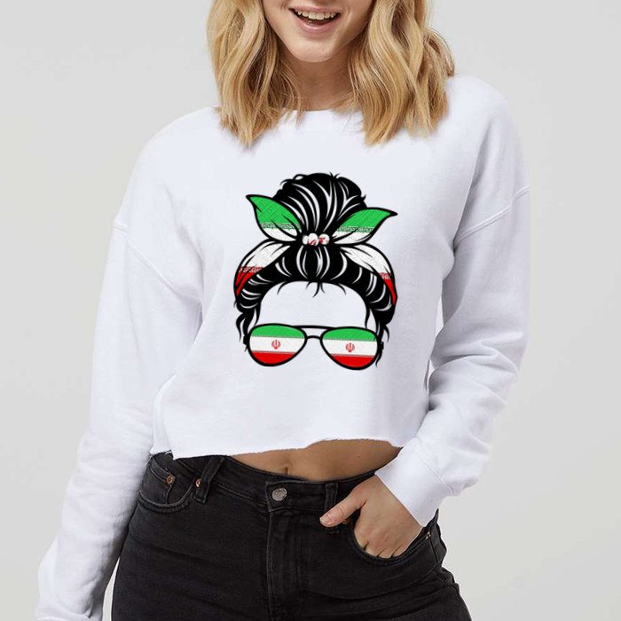 Iran Messy Bun Support Iran IranIran Cropped Pullover Crew