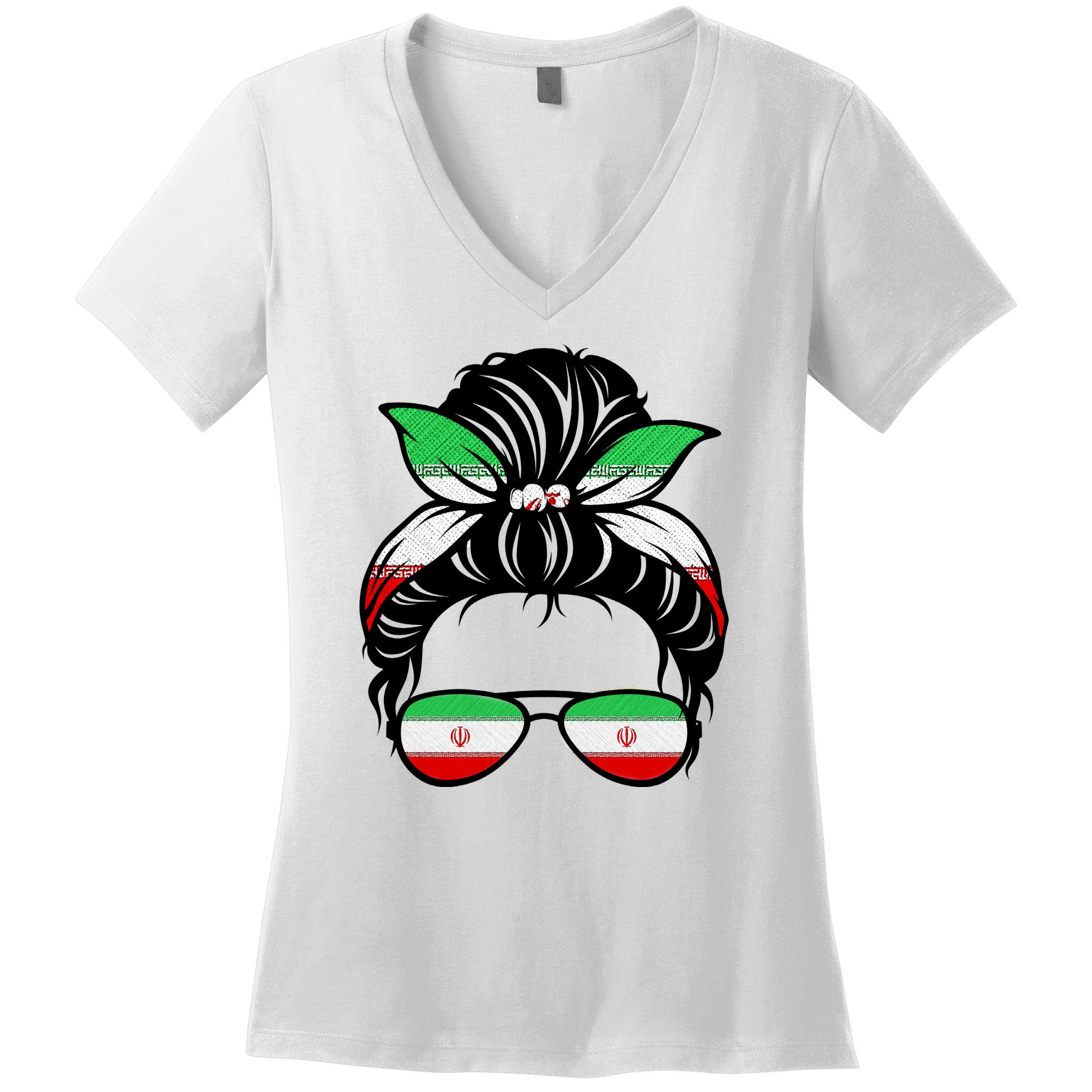 Iran Messy Bun Support Iran IranIran Women's V-Neck T-Shirt