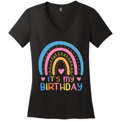 IT’S MY BIRTHDAY RAINBOW For Women Ns Girls Gift Women's V-Neck T-Shirt