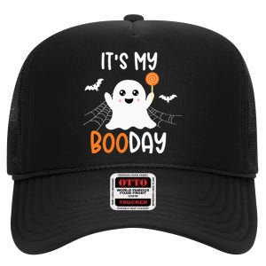 Its My Boo Day Cute Halloween Birthday Ghost High Crown Mesh Back Trucker Hat