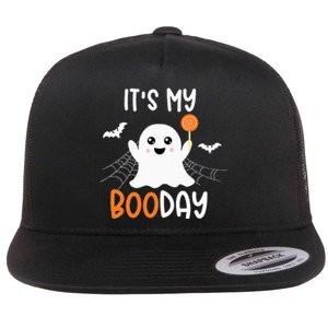 Its My Boo Day Cute Halloween Birthday Ghost Flat Bill Trucker Hat