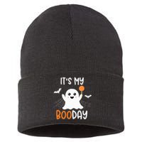 Its My Boo Day Cute Halloween Birthday Ghost Sustainable Knit Beanie