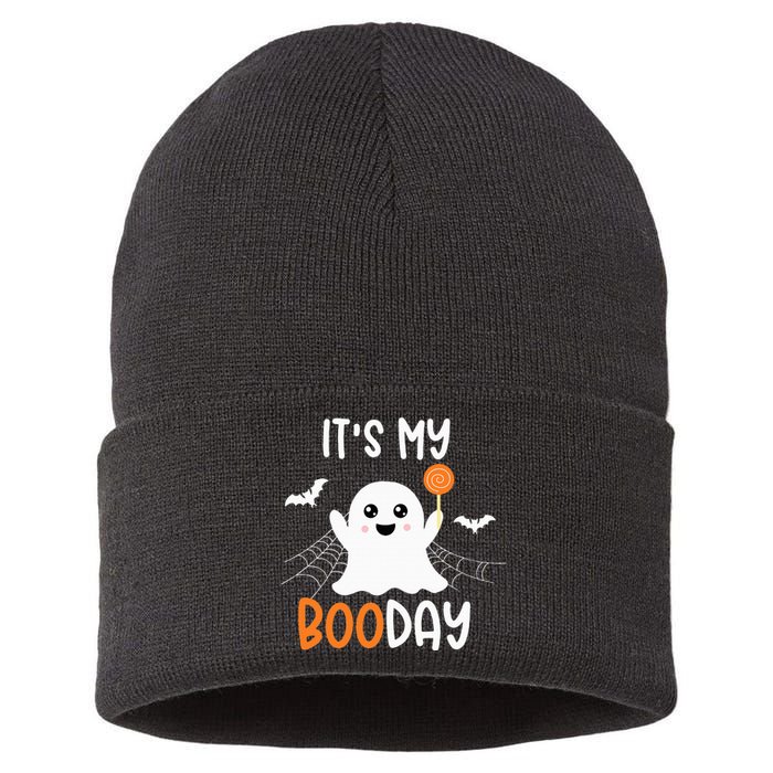 Its My Boo Day Cute Halloween Birthday Ghost Sustainable Knit Beanie