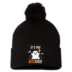 Its My Boo Day Cute Halloween Birthday Ghost Pom Pom 12in Knit Beanie