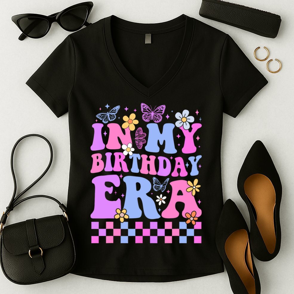 In My Birthday Era Retro Funny Bday Gifts Girl Women's V-Neck T-Shirt