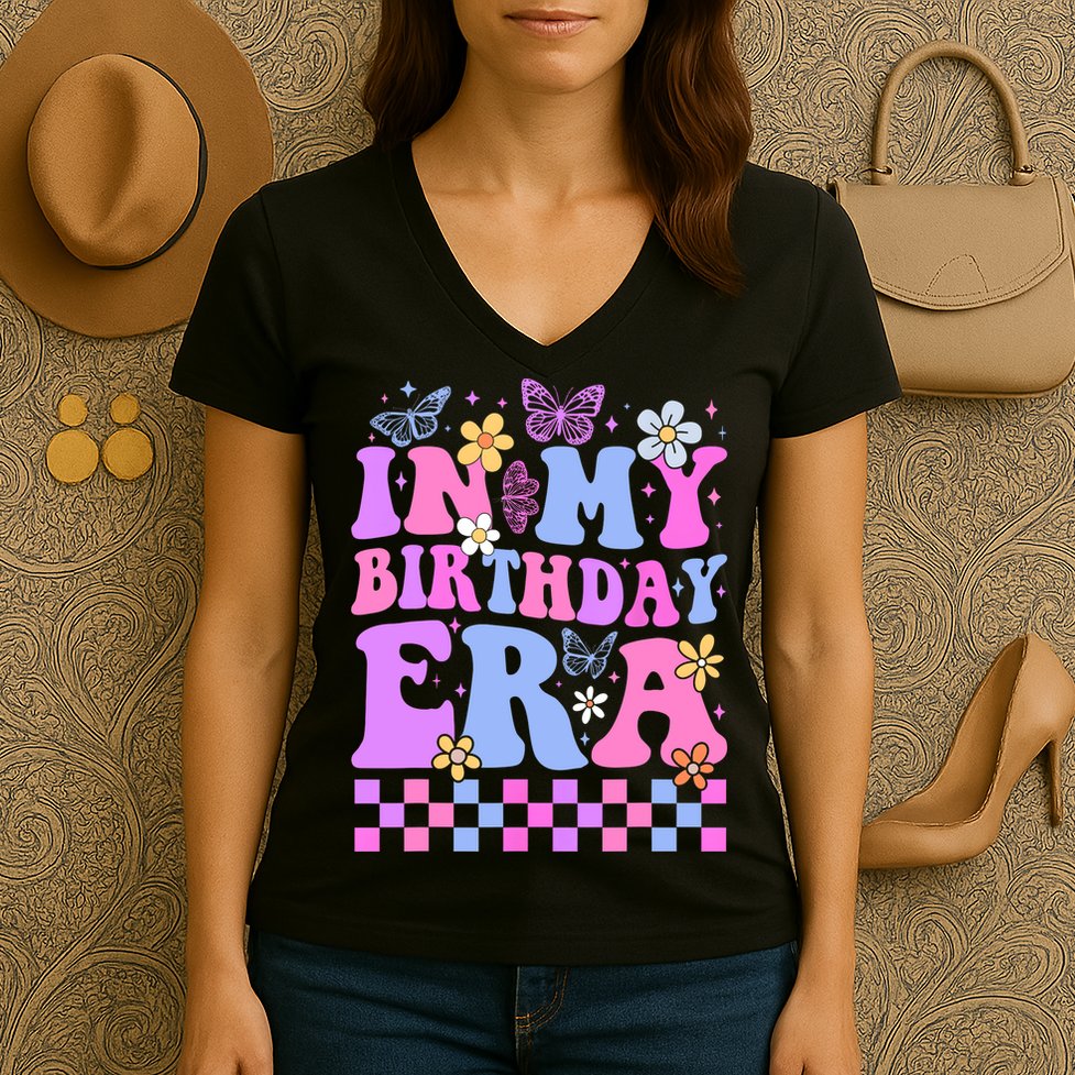 In My Birthday Era Retro Funny Bday Gifts Girl Women's V-Neck T-Shirt
