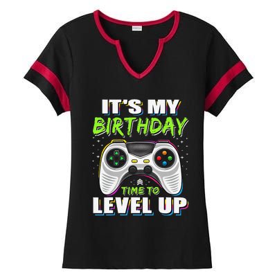 ItS My Birthday Boy Time To Level Up Video Game Gift Ladies Halftime Notch Neck Tee