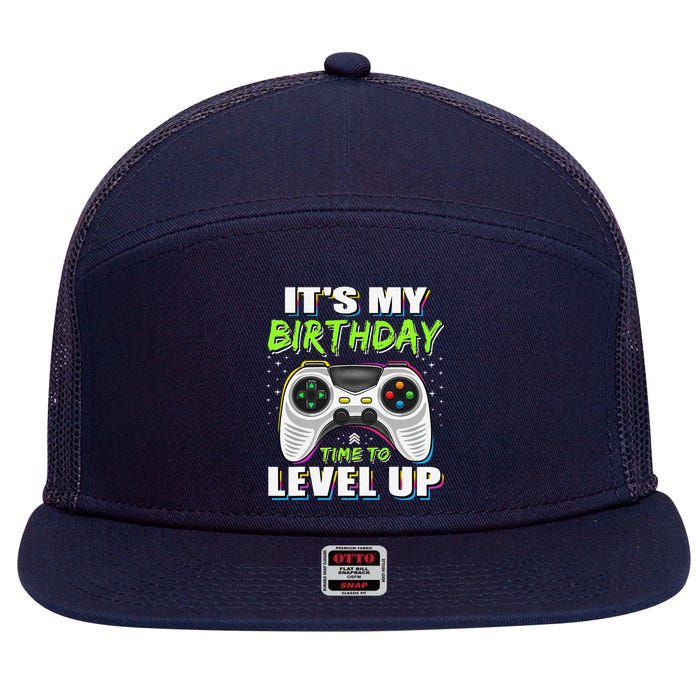 ItS My Birthday Boy Time To Level Up Video Game Gift 7 Panel Mesh Trucker Snapback Hat