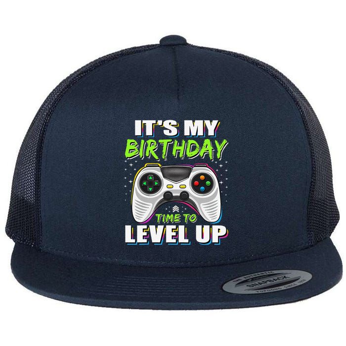 ItS My Birthday Boy Time To Level Up Video Game Gift Flat Bill Trucker Hat