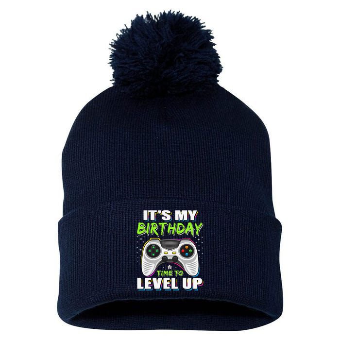 ItS My Birthday Boy Time To Level Up Video Game Gift Pom Pom 12in Knit Beanie