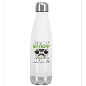 ItS My Birthday Boy Time To Level Up Video Game Gift Stainless Steel Insulated Water Bottle