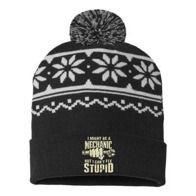 I Might Be A Mechanic But I CanT Fix Stupid USA-Made Snowflake Beanie