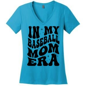 In My Baseball Mom Era Groovy Sport Women's V-Neck T-Shirt